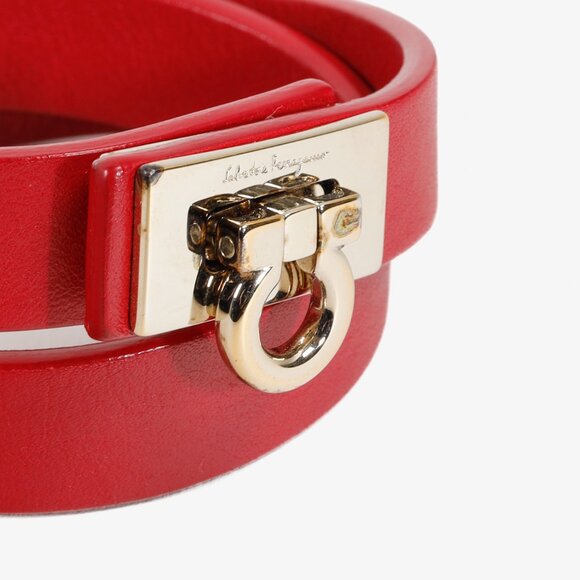 Salvatore Ferragamo Red Gancini Double Wrap Leather Bracelet - Picture 3 of 5